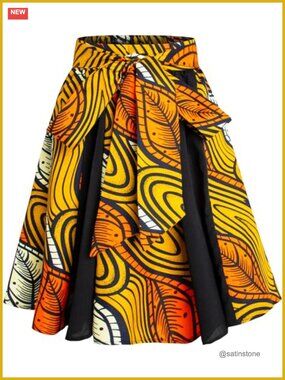 Women's African Print Skirt with Pockets, Full Circle Elastic Waist